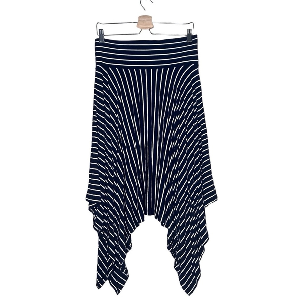 CAbi Asymmetrical Navy and White Striped Skirt